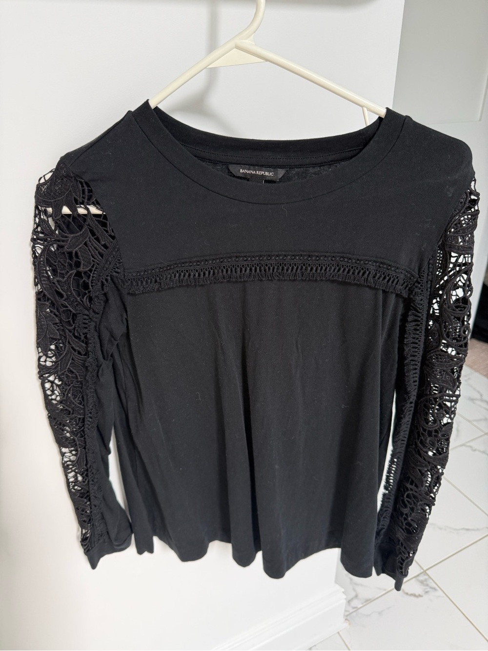 Banana Republic Black Long Sleeve Top with Crochet Sleeves